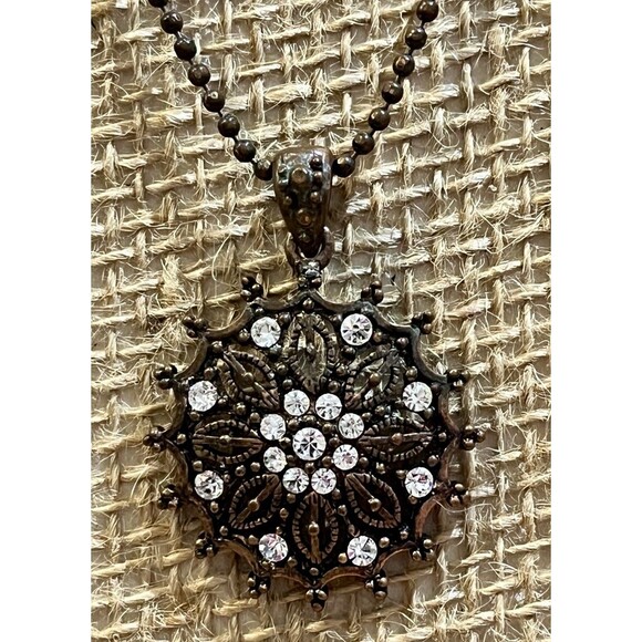 Copper Bronze Tone Victorian Revival Regency Necklace Pendant Filigree Ornate - Picture 2 of 8